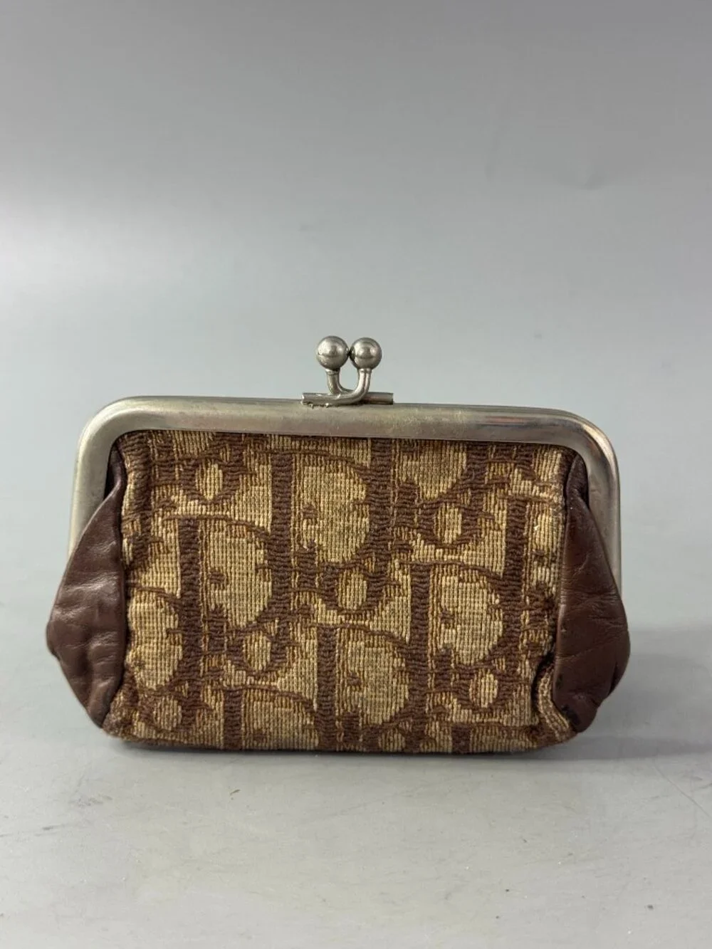 Vintage Christian Dior 1970 - 1980 Trotter Monogram Kiss-Lock Coin Purse - Brown